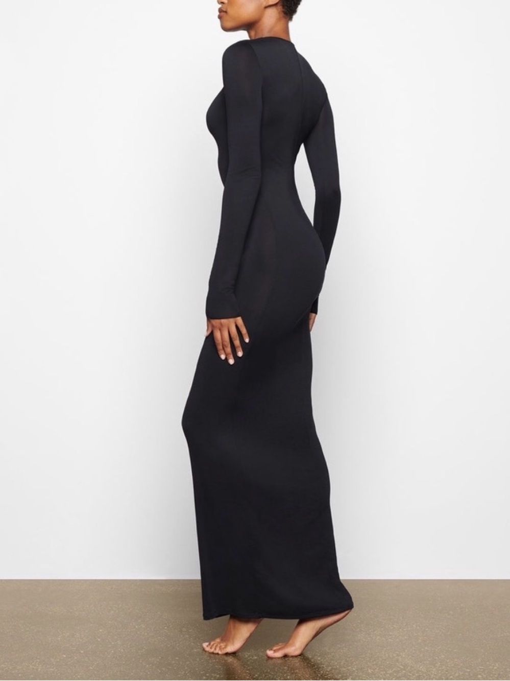 SKIMS Smooth Lounge Crew Neck Long Sleeve Dress AP-DRS-2046 Onyx Black Size XS - Picture 4 of 9